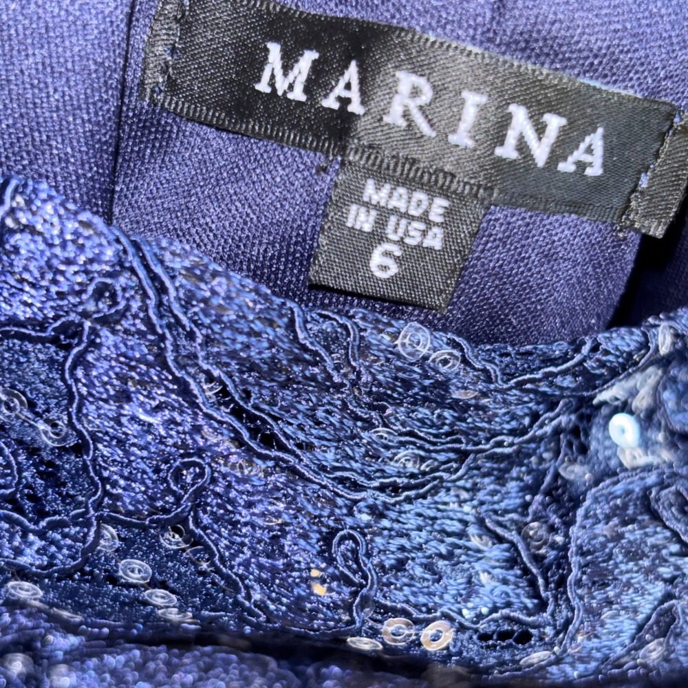 Marina NWT Size‎ 6 Navy Lace Sequins Sleeveless Sheath Cocktail Formal Dress - Picture 5 of 8